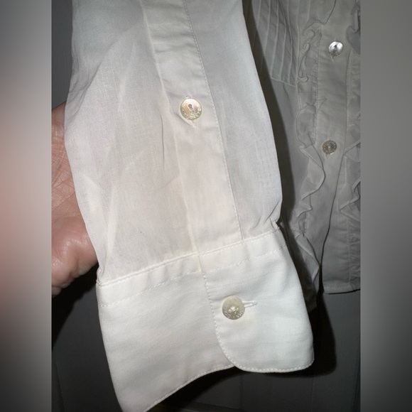 Dolce & Gabbana White Ruffle Button-Down Blouse no size tag.  See measurements - Picture 4 of 16